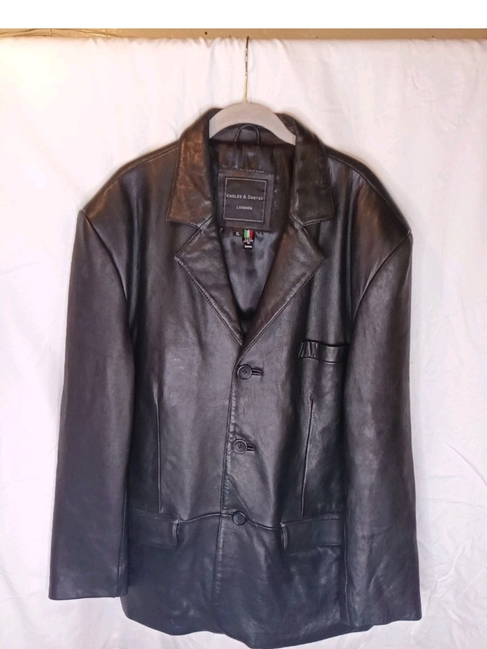 Men's Knoles & Carter London Black Leather Blazer Coat Italian Lamb Skin Size XL